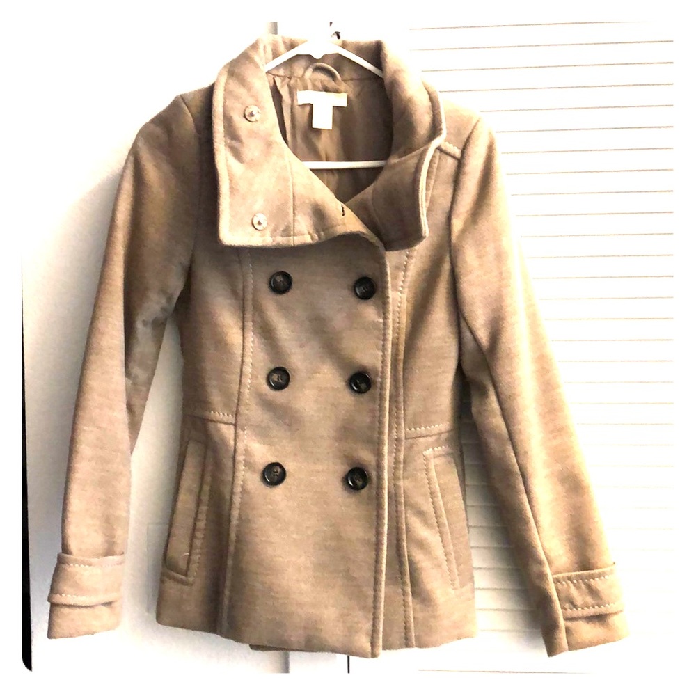 H & M tan double breasted coat size 2
